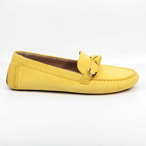 COLE HAAN‎ Evelyn Bow Driving Loafer Suede Preppy Classic Butter Yellow Sz 7.5 - Picture 2 of 9